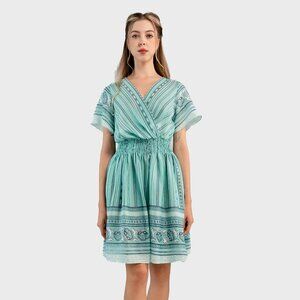 Stripe Printed Crepe Midi Dress-Light green